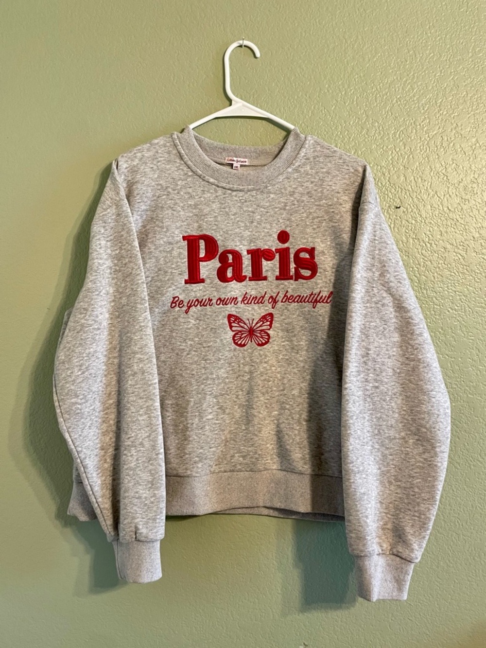 Paris Embroidered Grey Sweatshirt with Red Script